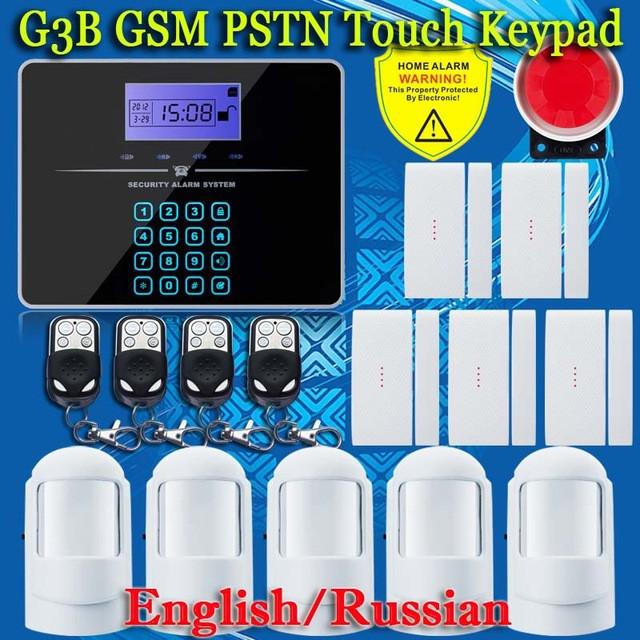 Free Shipping!Wireless SIM GSM Home Burglar Security LCD Touch Keyboard PSTN GSM Alarm System Sensor kit English Russian Voice