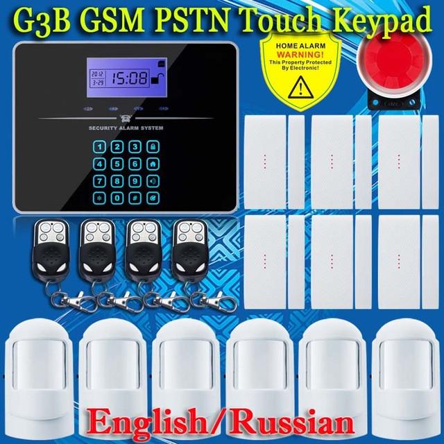 Free Shipping!Wireless SIM GSM Home Burglar Security LCD Touch Keyboard PSTN GSM Alarm System Sensor kit English Russian Voice