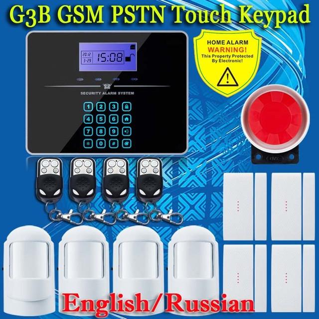 Free Shipping!Wireless SIM GSM Home Burglar Security LCD Touch Keyboard PSTN GSM Alarm System Sensor kit English Russian Voice