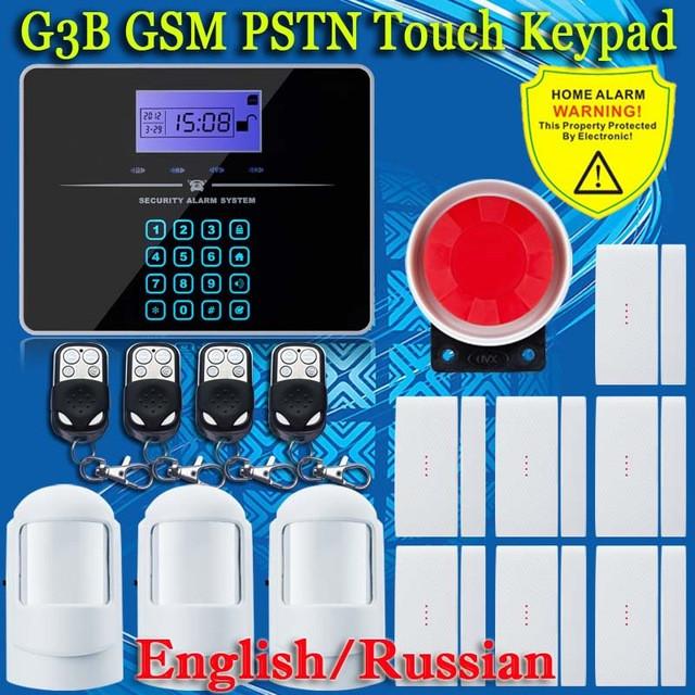 Free Shipping!Wireless SIM GSM Home Burglar Security LCD Touch Keyboard PSTN GSM Alarm System Sensor kit English Russian Voice
