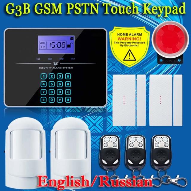 Free Shipping!Wireless SIM GSM Home Burglar Security LCD Touch Keyboard PSTN GSM Alarm System Sensor kit English Russian Voice