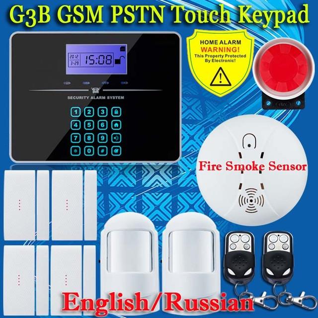Free Shipping!Wireless SIM GSM Home Burglar Security LCD Touch Keyboard PSTN GSM Alarm System Sensor kit English Russian Voice