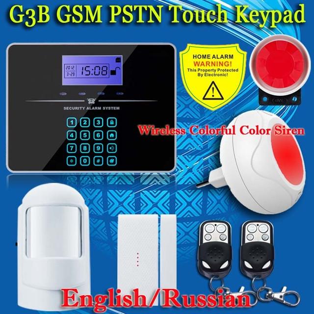 Free Shipping!Wireless SIM GSM Home Burglar Security LCD Touch Keyboard PSTN GSM Alarm System Sensor kit English Russian Voice
