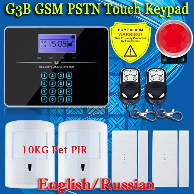 Free Shipping!Wireless SIM GSM Home Burglar Security LCD Touch Keyboard PSTN GSM Alarm System Sensor kit English Russian Voice