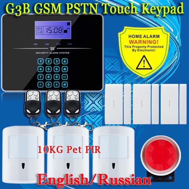 Free Shipping!Wireless SIM GSM Home Burglar Security LCD Touch Keyboard PSTN GSM Alarm System Sensor kit English Russian Voice