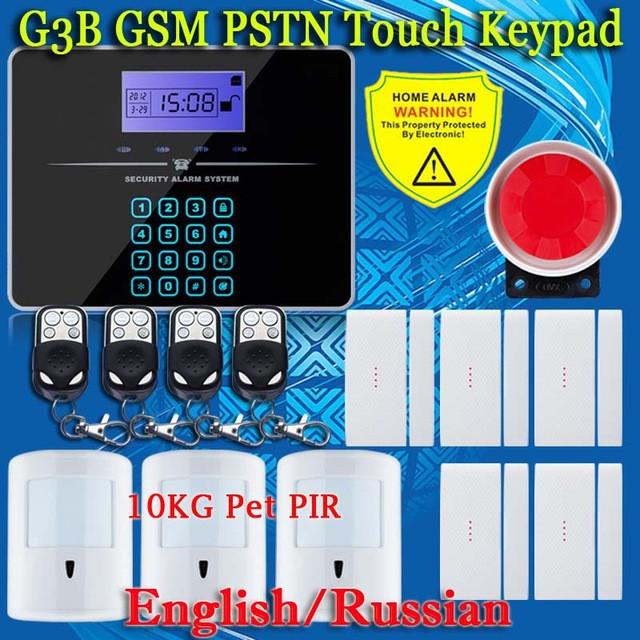 Free Shipping!Wireless SIM GSM Home Burglar Security LCD Touch Keyboard PSTN GSM Alarm System Sensor kit English Russian Voice