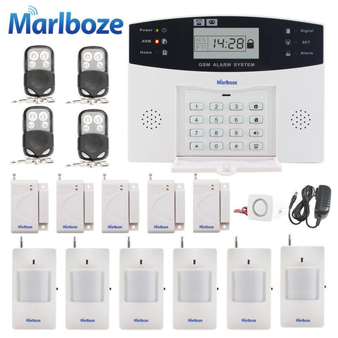 Metal Remote Control Voice Prompt Wireless door sensor Home Security GSM Alarm systems LCD Display Wired Siren Kit SIM SMS Alarm